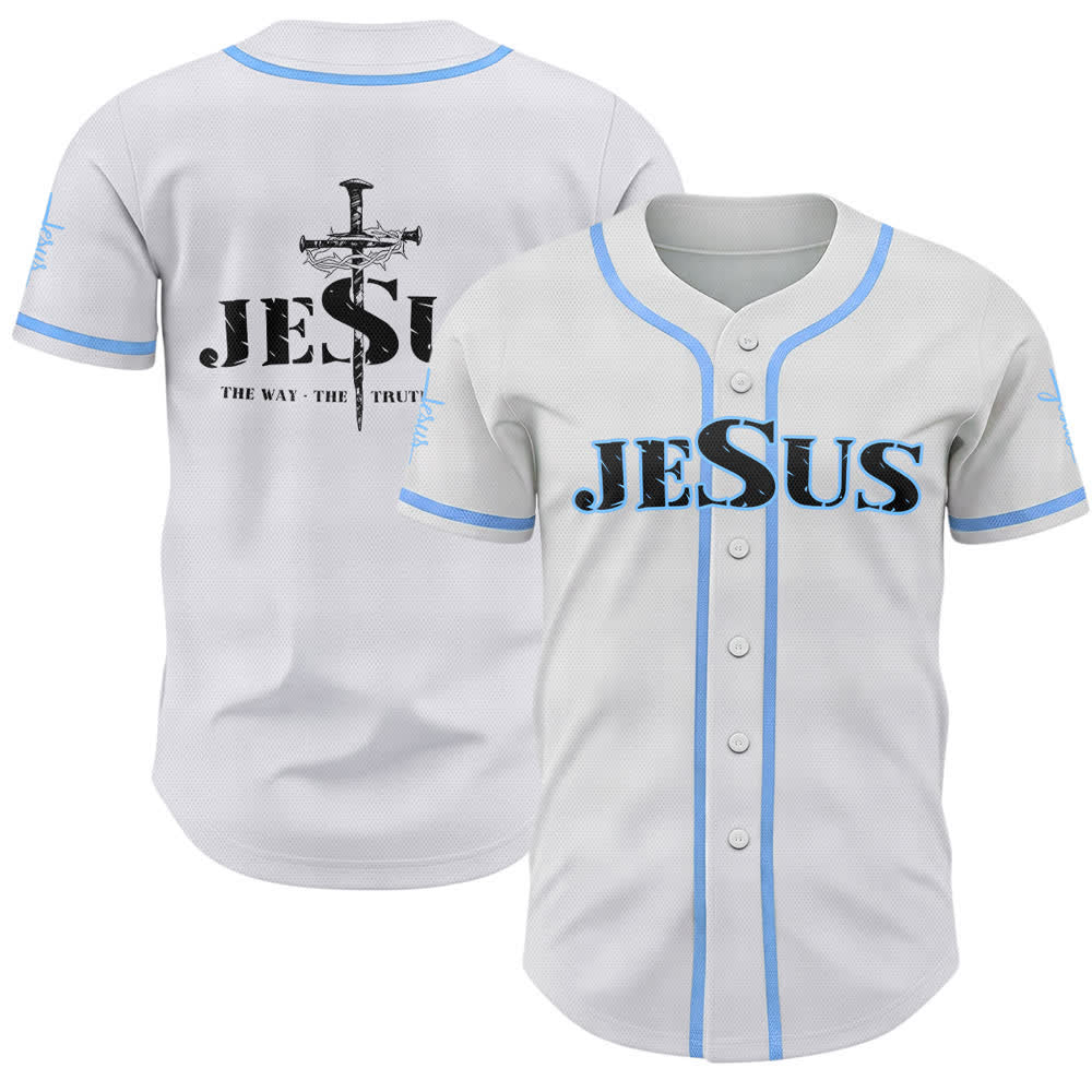 Christianartworkshop Dual‑Side Jesus The Way The Truth Cross Print Baseball Jersey - Sky Blue - 5XL - image 35