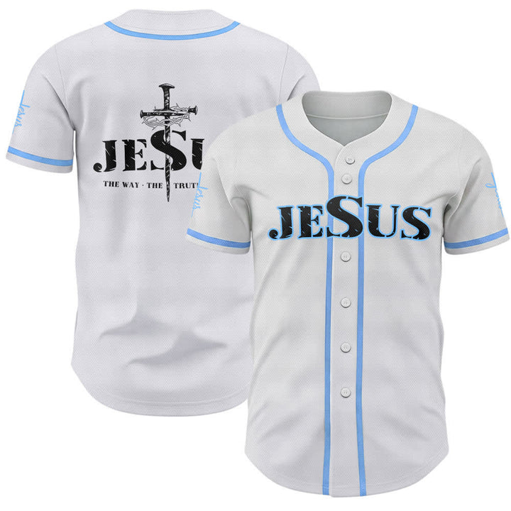 Christianartworkshop Dual‑Side Jesus The Way The Truth Cross Print Baseball Jersey - Sky Blue - 5XL - image 35
