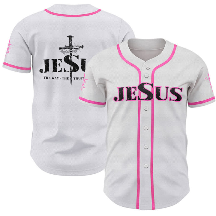Christianartworkshop Dual‑Side Jesus The Way The Truth Cross Print Baseball Jersey - Pink - 5XL - image 42