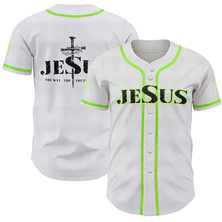 Christianartworkshop Dual‑Side Jesus The Way The Truth Cross Print Baseball Jersey - Green - 5XL - image 49