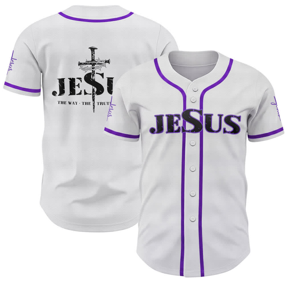 Christianartworkshop Dual‑Side Jesus The Way The Truth Cross Print Baseball Jersey - Purple - 5XL - image 56