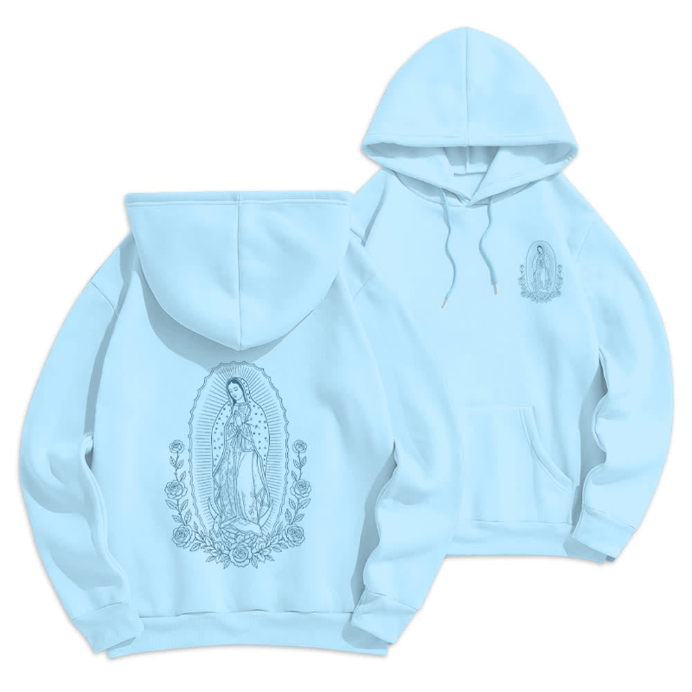 Christianartworkshop Vintage Marian Rose Line Art Fleece Pullover Hoodie - Blue - 2XL - image 0