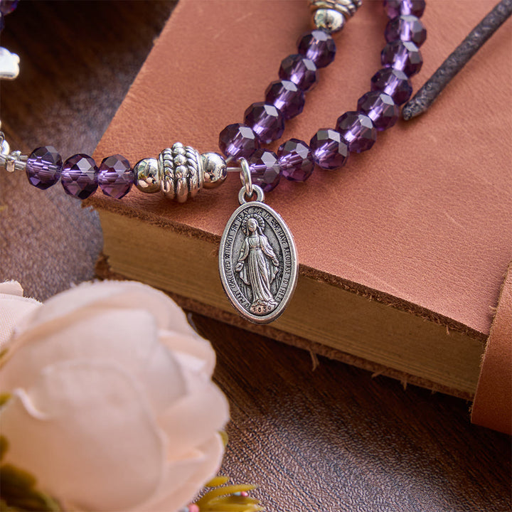 Christianartworkshop Dainty Polished Crystal Bead Guadalupe Crucifix Bracelet: Bearer of Enduring Sacred Grace - image 3
