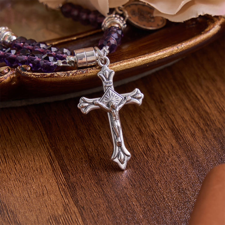 Christianartworkshop Dainty Polished Crystal Bead Guadalupe Crucifix Bracelet: Bearer of Enduring Sacred Grace - image 4