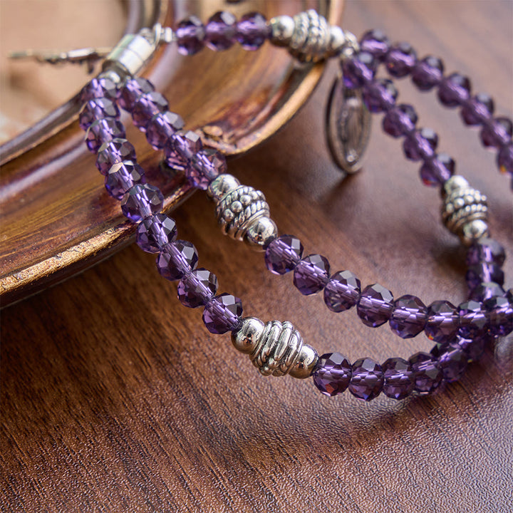 Christianartworkshop Dainty Polished Crystal Bead Guadalupe Crucifix Bracelet: Bearer of Enduring Sacred Grace - image 2