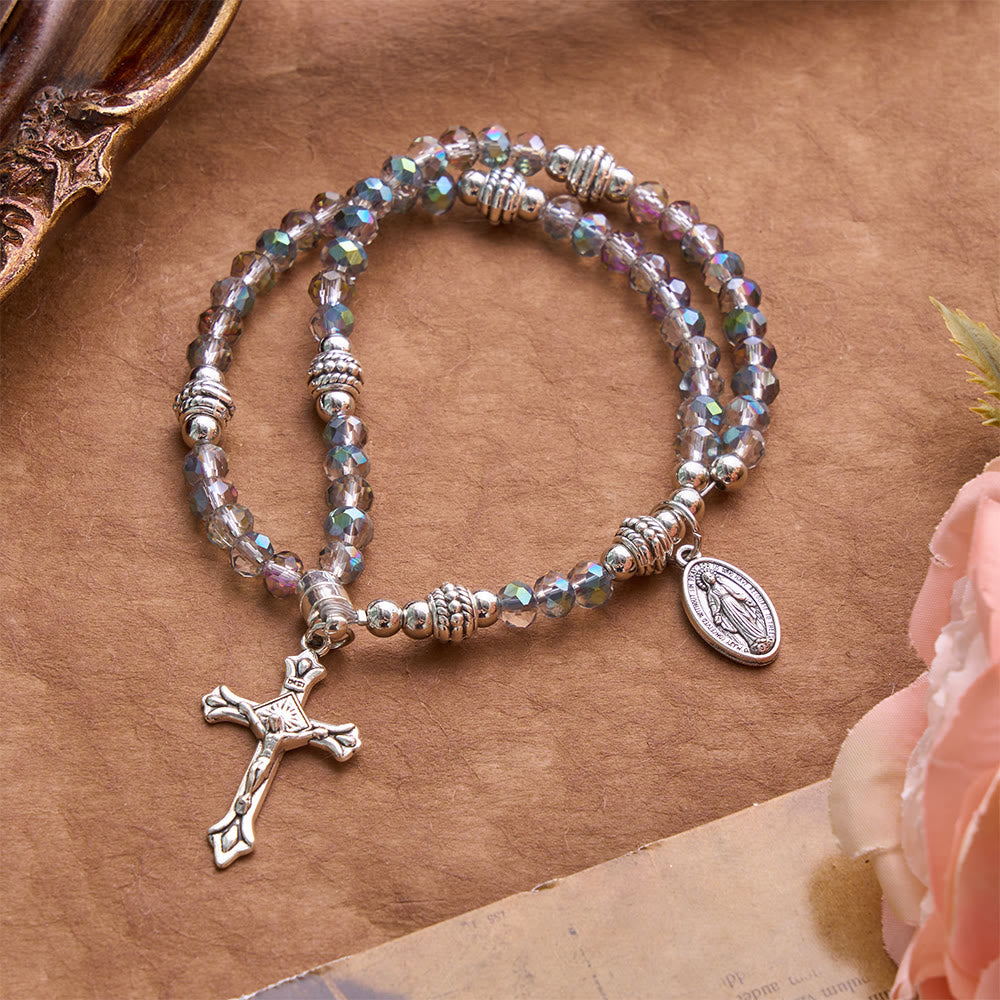 Christianartworkshop Dainty Polished Crystal Bead Guadalupe Crucifix Bracelet: Bearer of Enduring Sacred Grace - Crystal - image 5