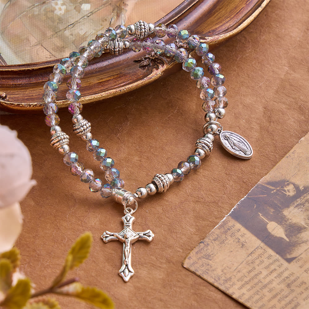 Christianartworkshop Dainty Polished Crystal Bead Guadalupe Crucifix Bracelet: Bearer of Enduring Sacred Grace - image 6