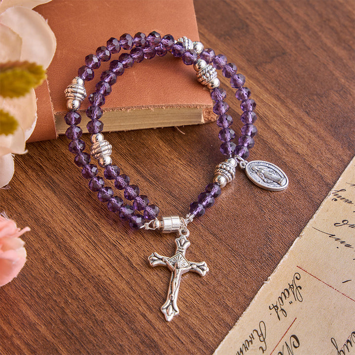 Christianartworkshop Dainty Polished Crystal Bead Guadalupe Crucifix Bracelet: Bearer of Enduring Sacred Grace - image 1