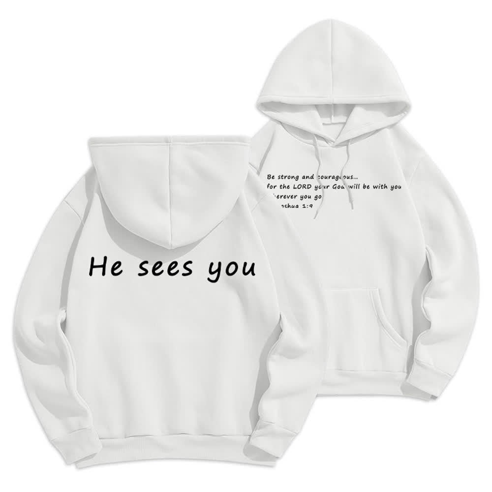 Christianartworkshop He Sees You Heather Gray Comfort Fit Pullover Hoodie - White - 2XL - image 3