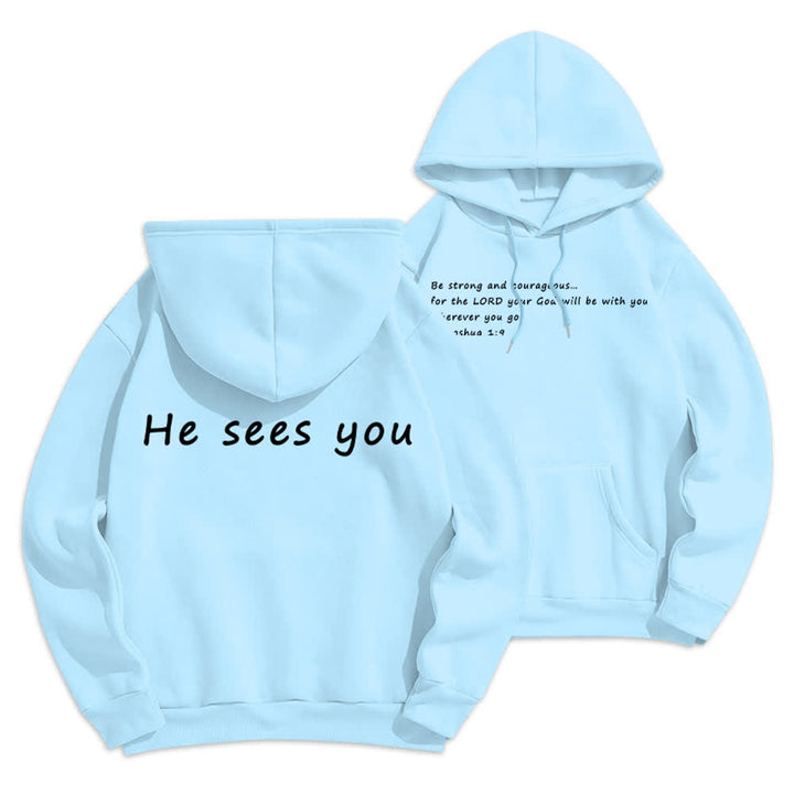 Christianartworkshop He Sees You Heather Gray Comfort Fit Pullover Hoodie - Blue - 2XL - image 18