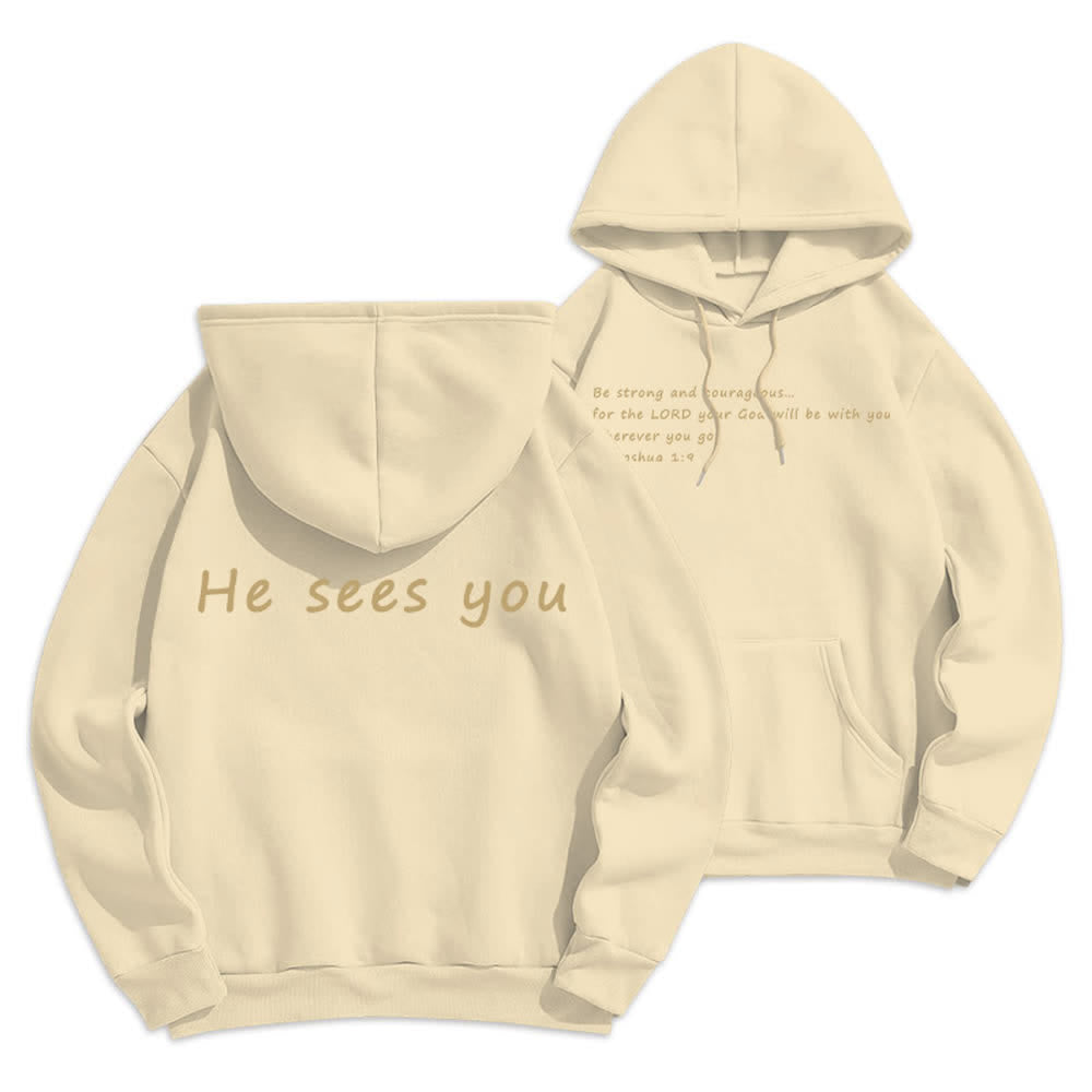 Christianartworkshop He Sees You Heather Gray Comfort Fit Pullover Hoodie - Beige - 2XL - image 6