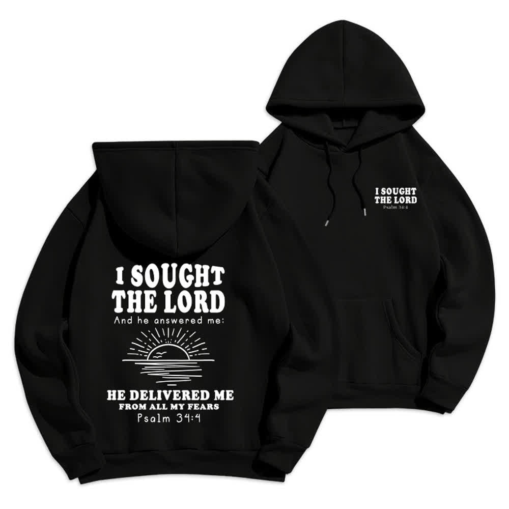 Christianartworkshop I Sought The Lord Psalm 34:4 Sunrise Pullover Hoodie - Black - 2XL - image 3