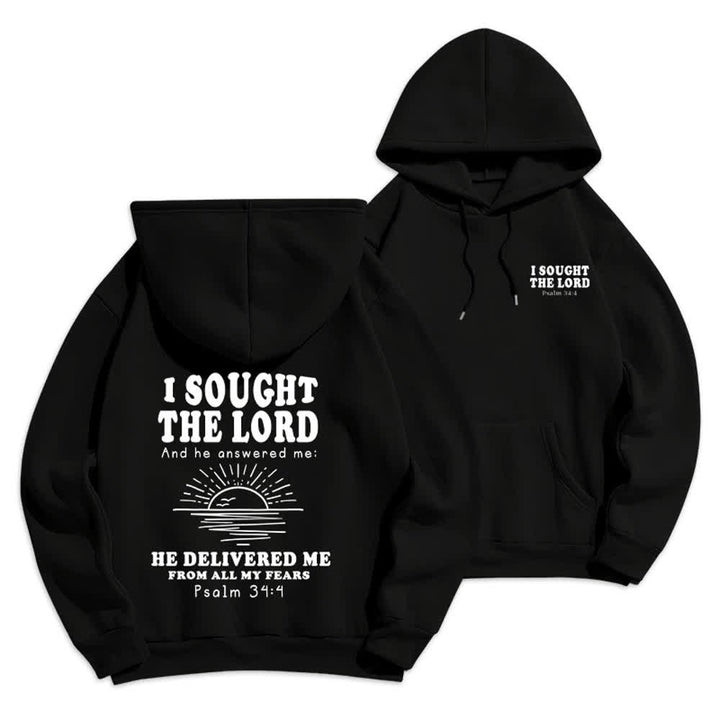 Christianartworkshop I Sought The Lord Psalm 34:4 Sunrise Pullover Hoodie - Black - 2XL - image 3