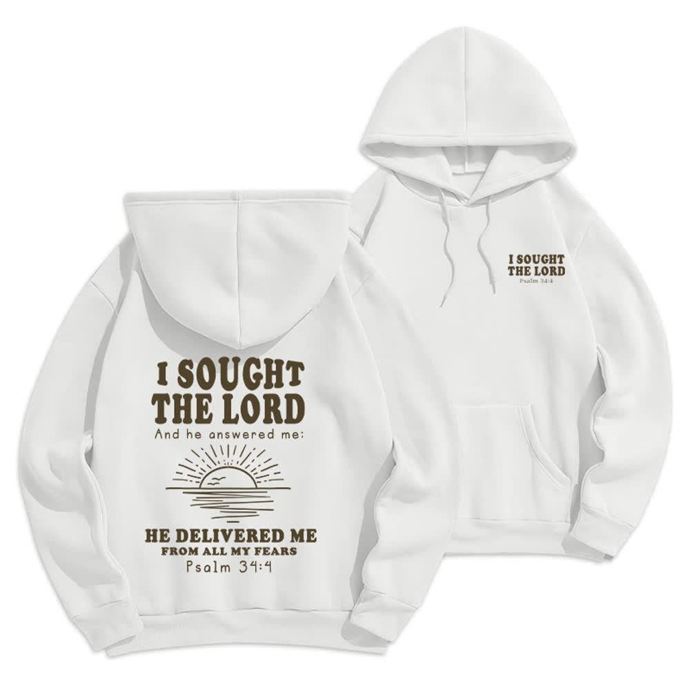 Christianartworkshop I Sought The Lord Psalm 34:4 Sunrise Pullover Hoodie - White - 2XL - image 0
