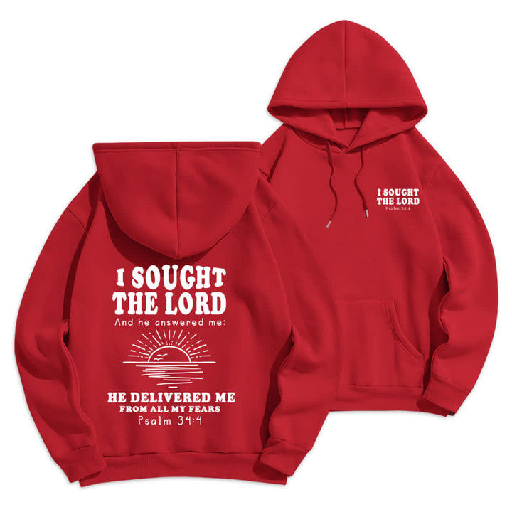Christianartworkshop I Sought The Lord Psalm 34:4 Sunrise Pullover Hoodie - Red - 2XL - image 6