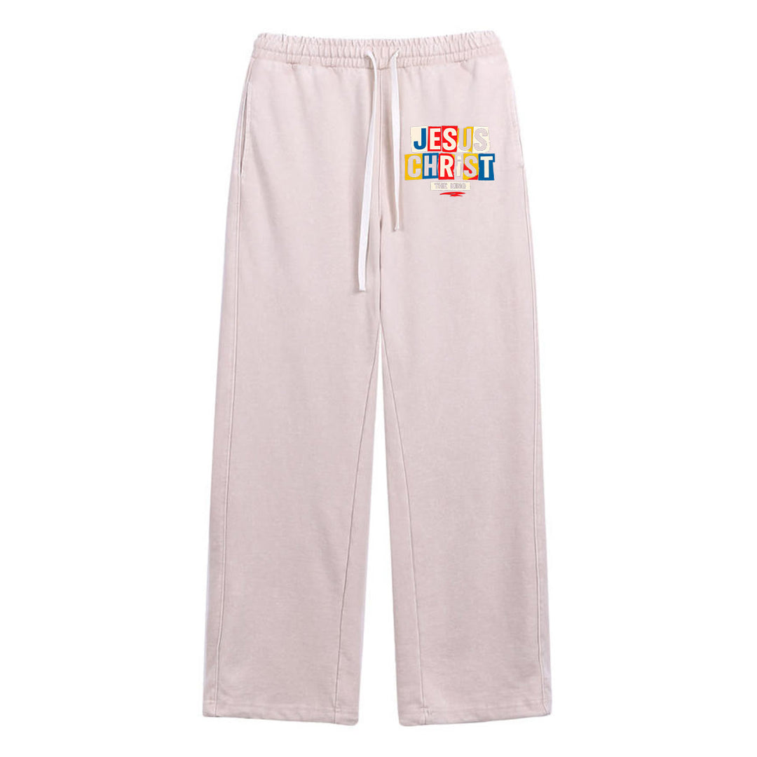 Christianartworkshop Retro Multi‑Color Jesus Christ The King Statement Washed Sweatpants - Apricot - XL - image 20