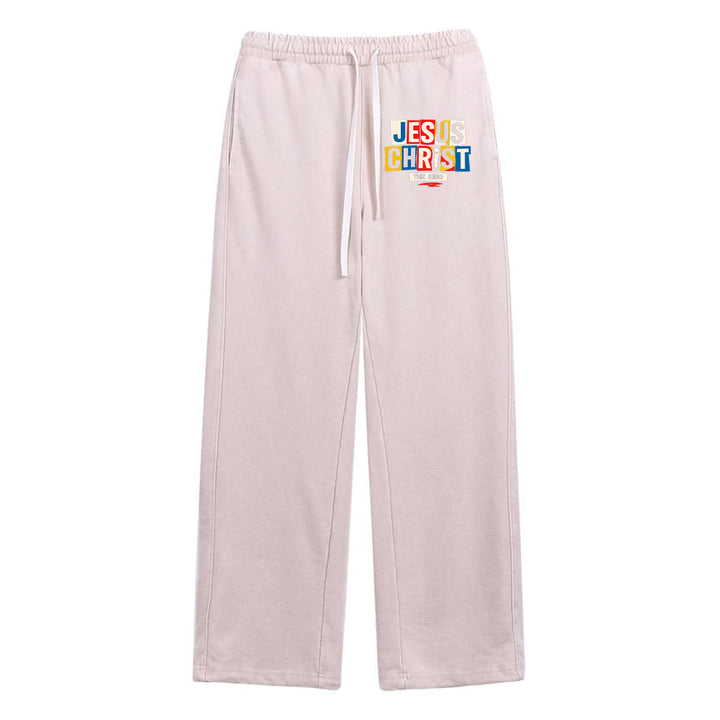Christianartworkshop Retro Multi‑Color Jesus Christ The King Statement Washed Sweatpants - Apricot - XL - image 20
