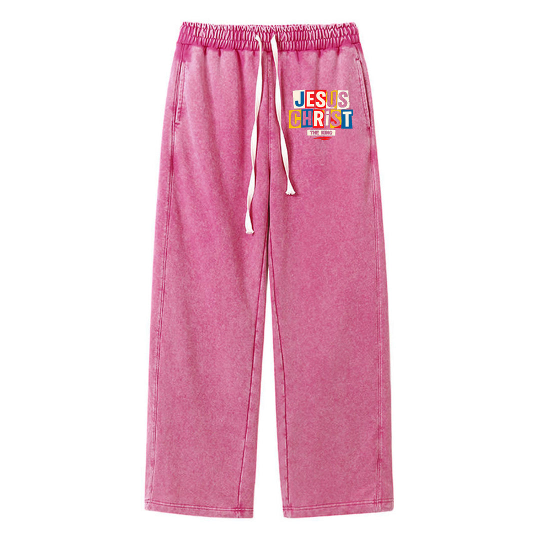 Christianartworkshop Retro Multi‑Color Jesus Christ The King Statement Washed Sweatpants - Rose - XL - image 12