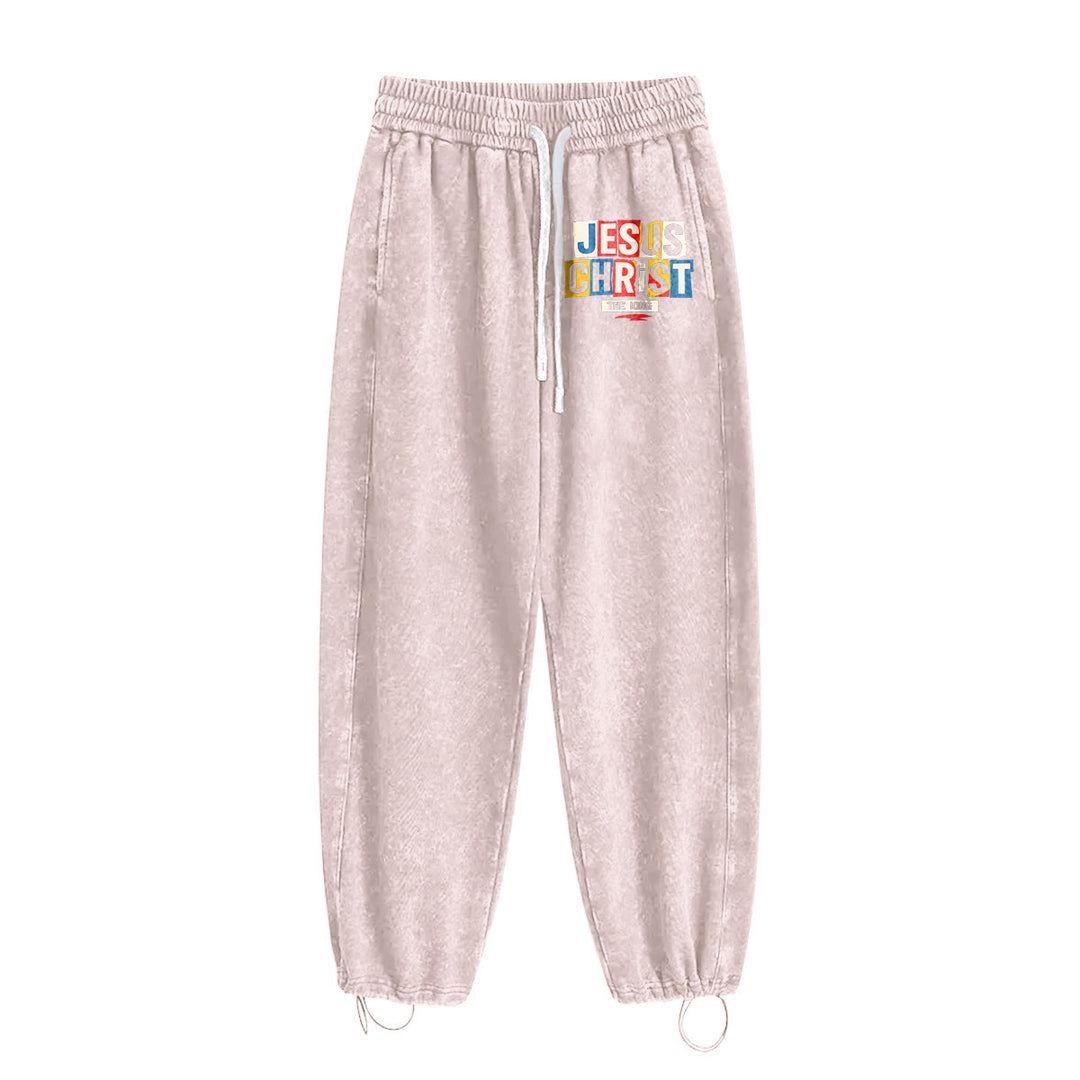 Christianartworkshop Retro Multi‑Color Jesus Christ The King Statement Washed Sweatpants - image 21