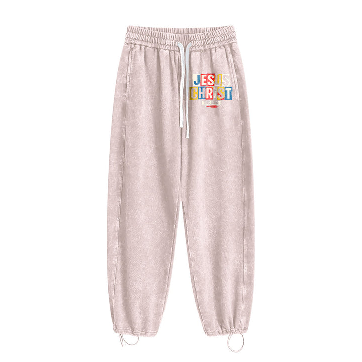 Christianartworkshop Retro Multi‑Color Jesus Christ The King Statement Washed Sweatpants - image 21