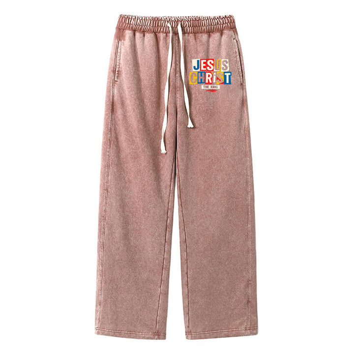 Christianartworkshop Retro Multi‑Color Jesus Christ The King Statement Washed Sweatpants - Brown - XL - image 8