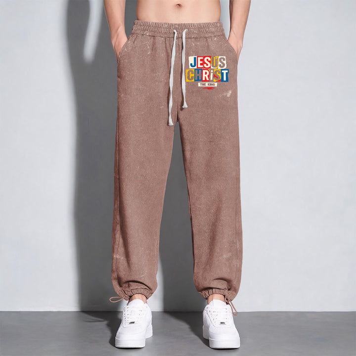 Christianartworkshop Retro Multi‑Color Jesus Christ The King Statement Washed Sweatpants - image 11