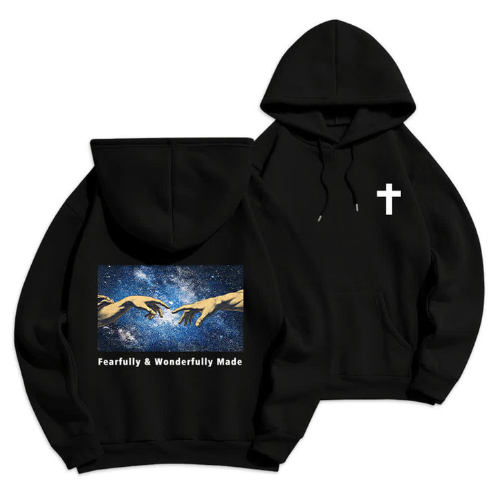 Christianartworkshop Fearfully And Wonderfully Made Starry Back Print Hoodie - Black - 2XL - image 0