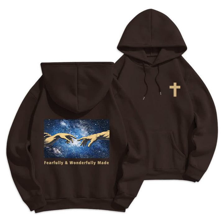 Christianartworkshop Fearfully And Wonderfully Made Starry Back Print Hoodie - Brown - 2XL - image 9