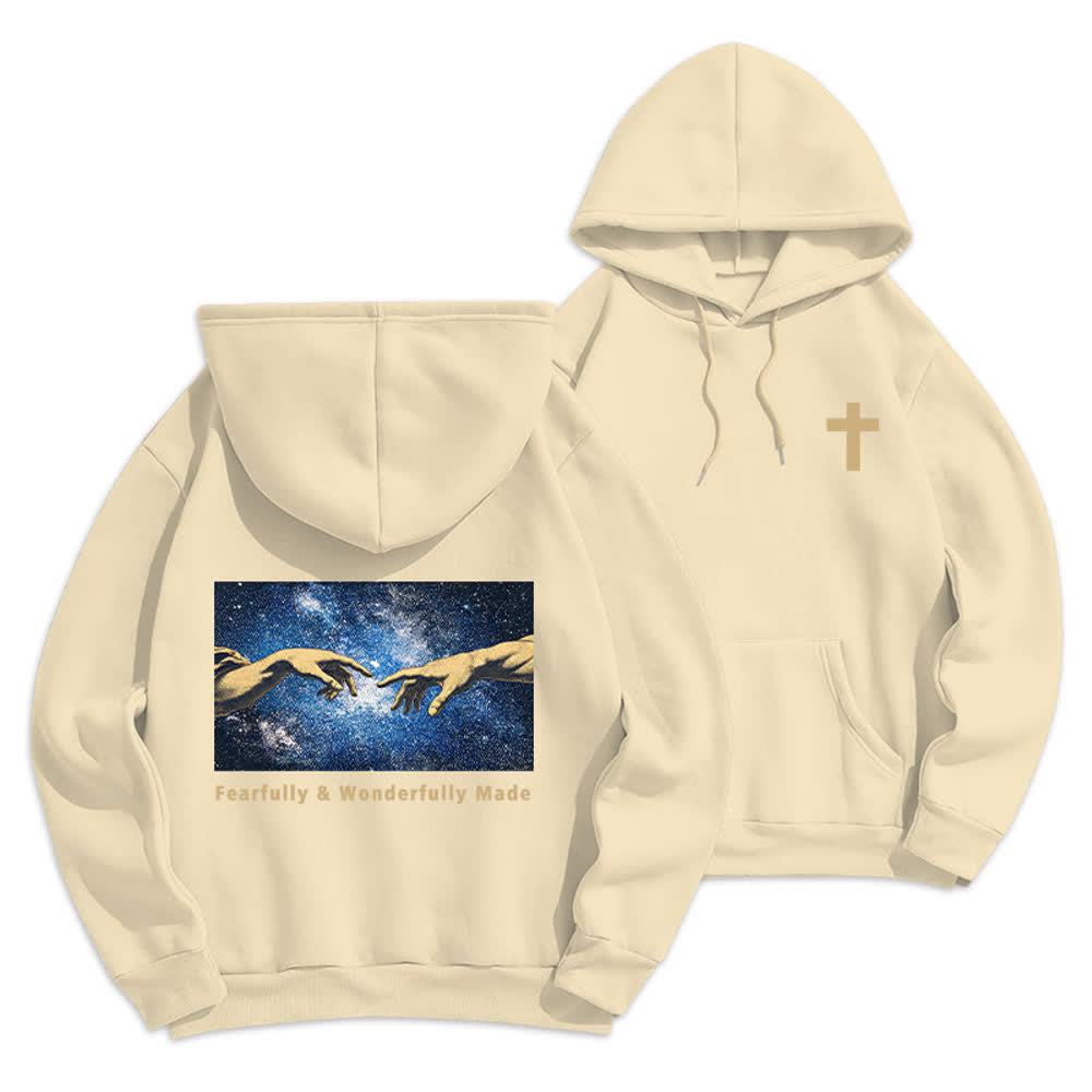 Christianartworkshop Fearfully And Wonderfully Made Starry Back Print Hoodie - Beige - 2XL - image 15