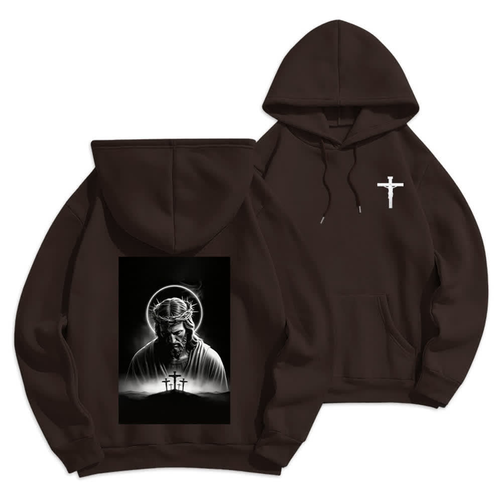 Christianartworkshop Crown Of Thorns Back Print Fleece Lined Hoodie - Brown - 2XL - image 12