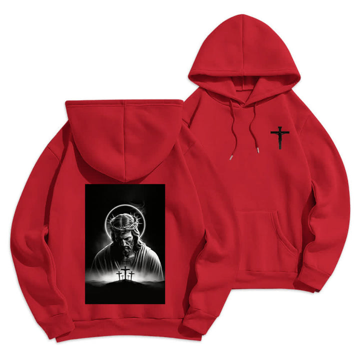 Christianartworkshop Crown Of Thorns Back Print Fleece Lined Hoodie - Red - 2XL - image 9