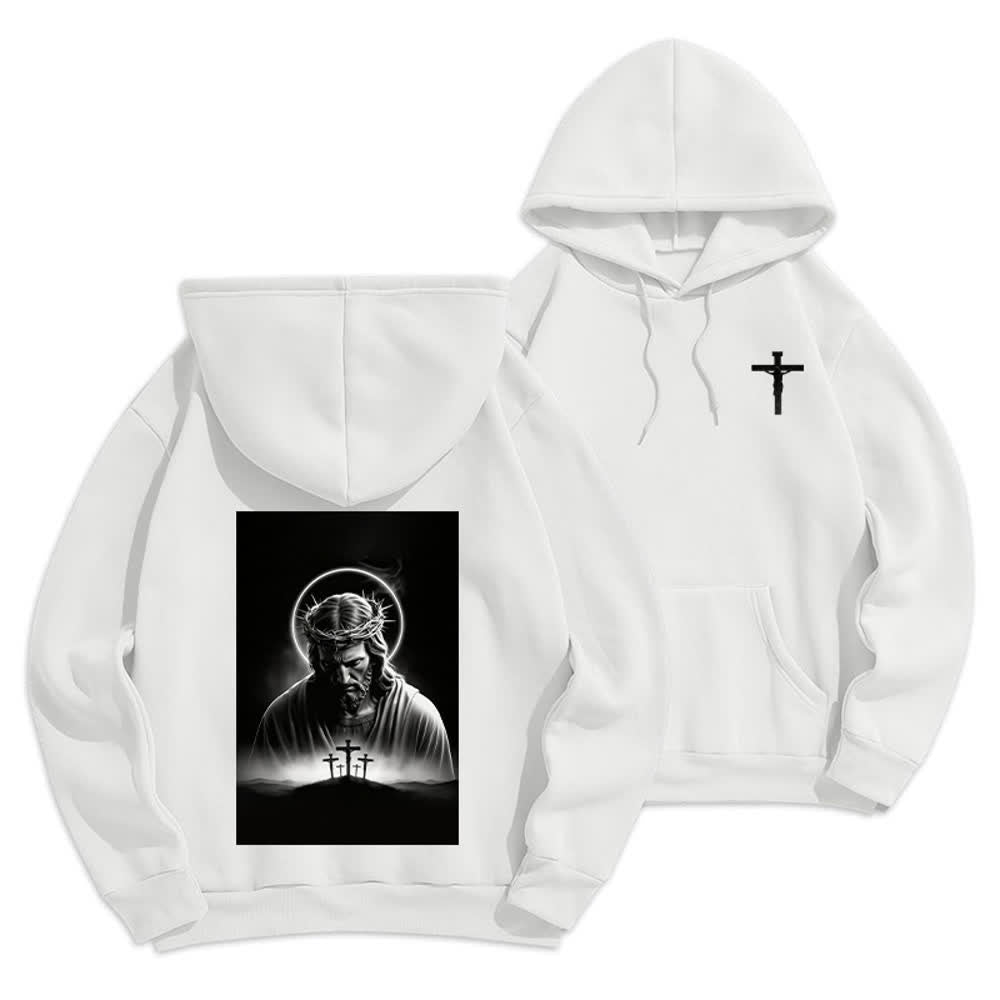 Christianartworkshop Crown Of Thorns Back Print Fleece Lined Hoodie - White - 2XL - image 3