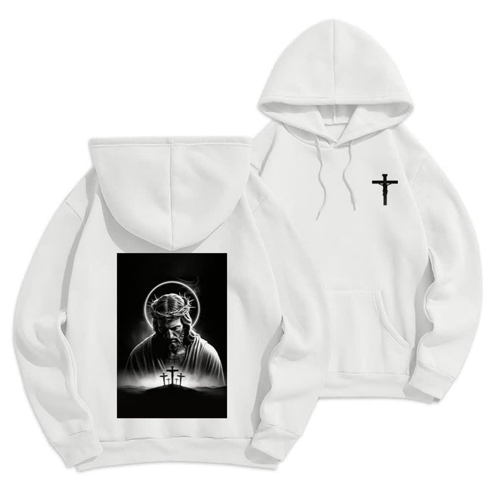 Christianartworkshop Crown Of Thorns Back Print Fleece Lined Hoodie - White - 2XL - image 3