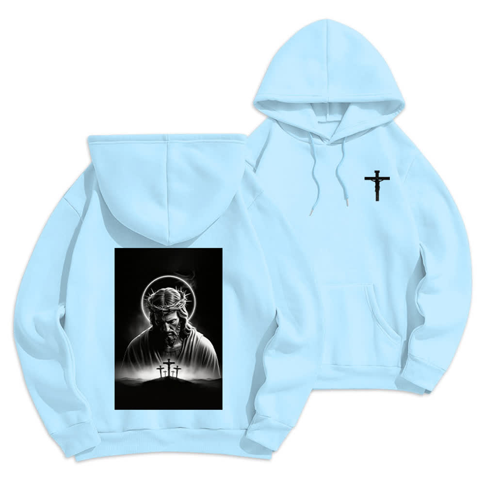 Christianartworkshop Crown Of Thorns Back Print Fleece Lined Hoodie - Blue - 2XL - image 15