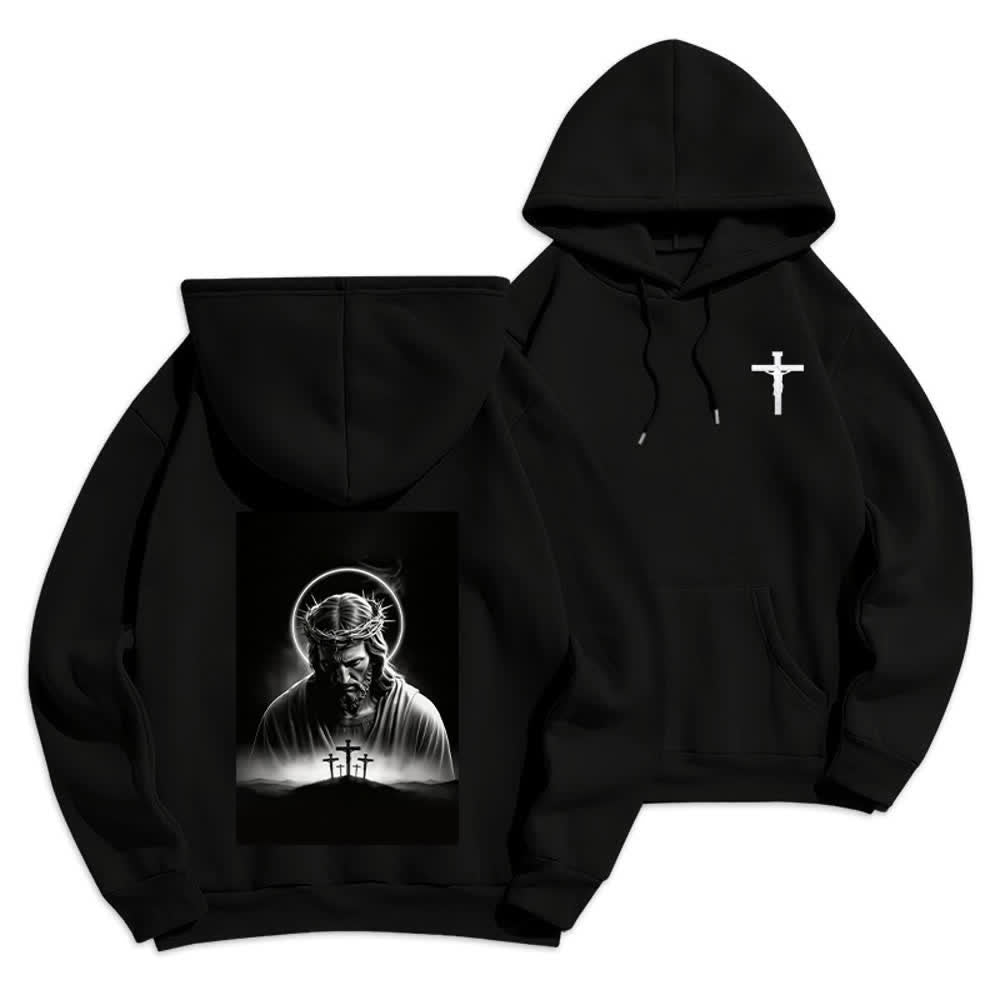 Christianartworkshop Crown Of Thorns Back Print Fleece Lined Hoodie - Black - 2XL - image 0
