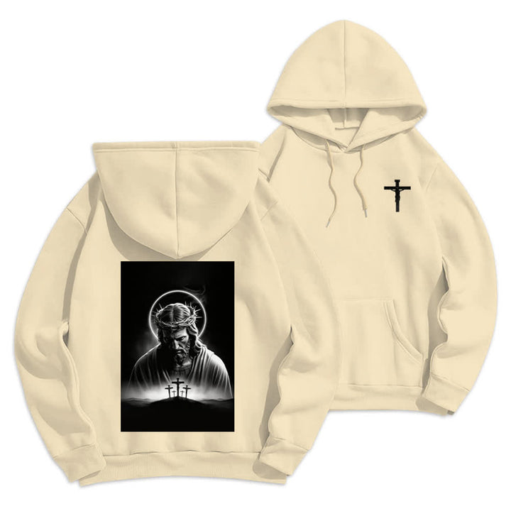 Christianartworkshop Crown Of Thorns Back Print Fleece Lined Hoodie - Beige - 2XL - image 21