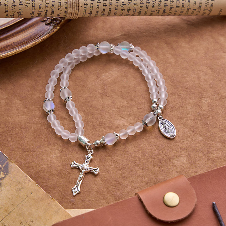 Christianartworkshop Saint Benedict & Miraculous Crystal Crucifix Bracelet: Bearer of Sacred Strength - Luminous Stone - image 20