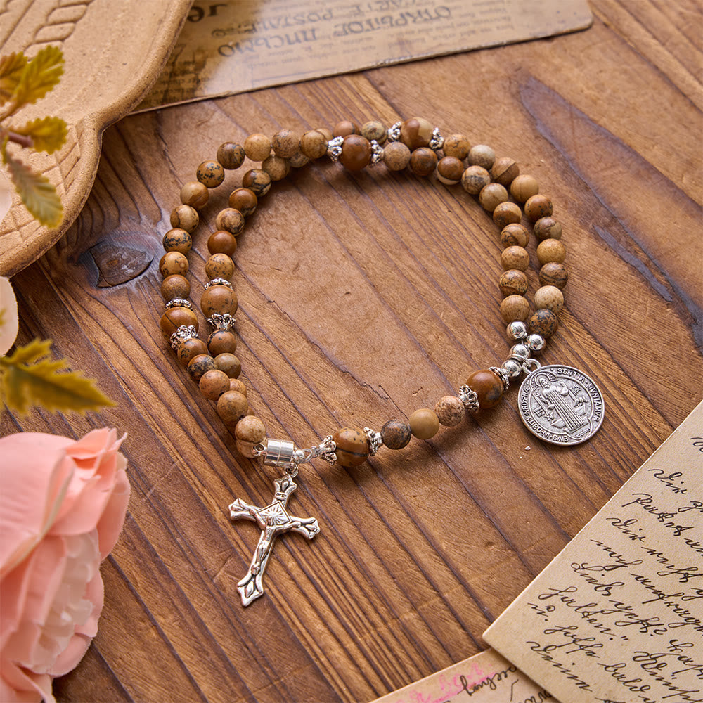 Christianartworkshop Saint Benedict & Miraculous Crystal Crucifix Bracelet: Bearer of Sacred Strength - image 6