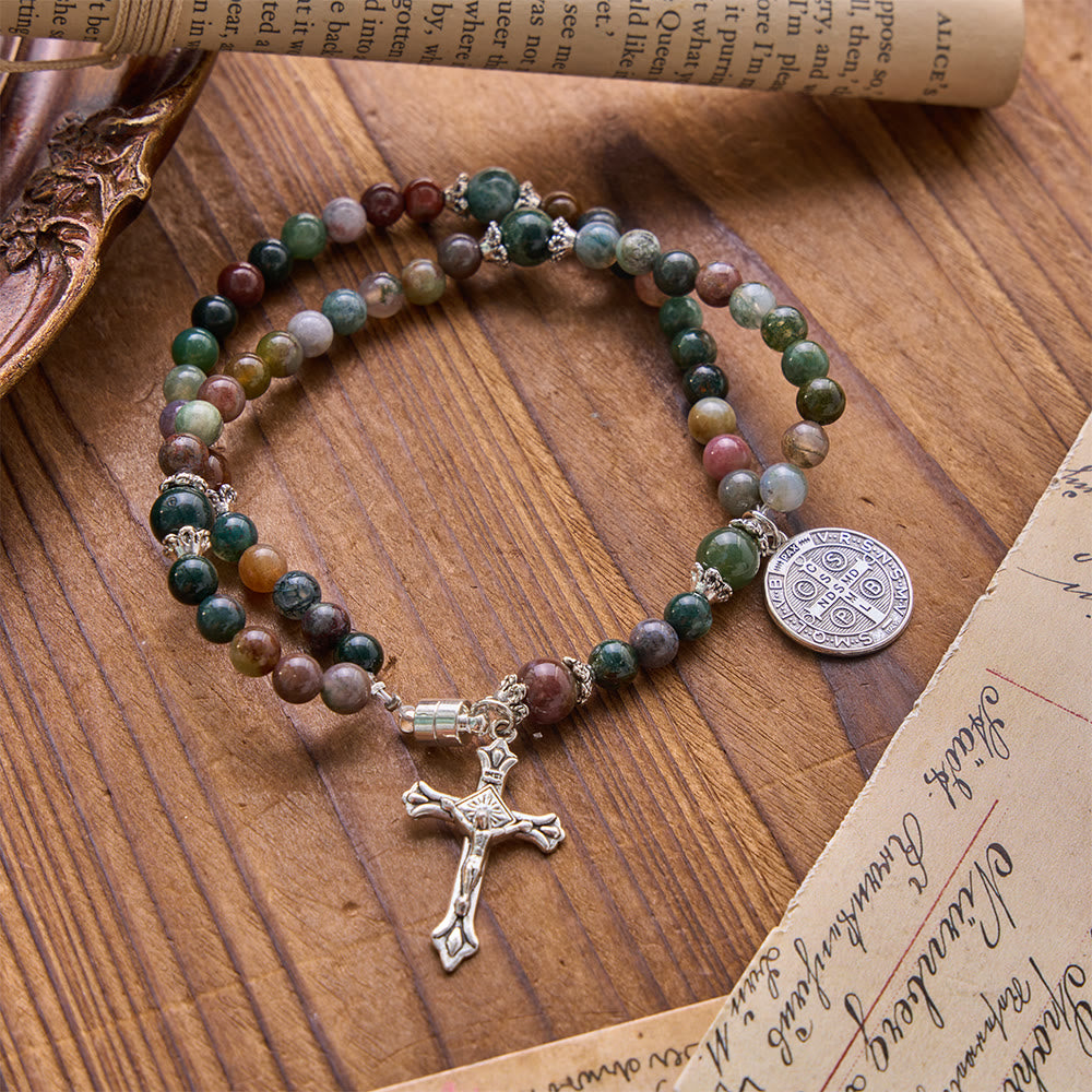 Christianartworkshop Saint Benedict & Miraculous Crystal Crucifix Bracelet: Bearer of Sacred Strength - image 1