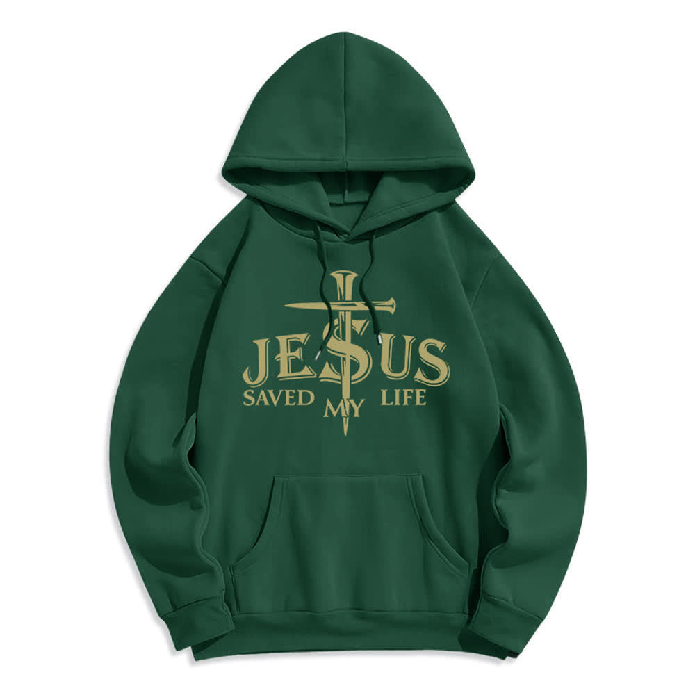 Christianartworkshop Jesus Saved My Life Cross Graphic Fleece Lined Pullover Hoodie - Green - 2XL - image 6