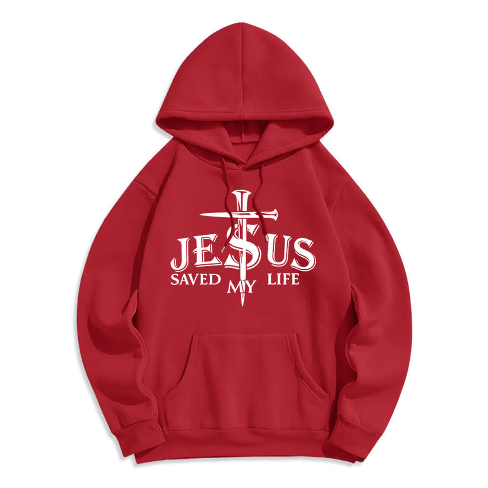 Christianartworkshop Jesus Saved My Life Cross Graphic Fleece Lined Pullover Hoodie - Red - 2XL - image 5