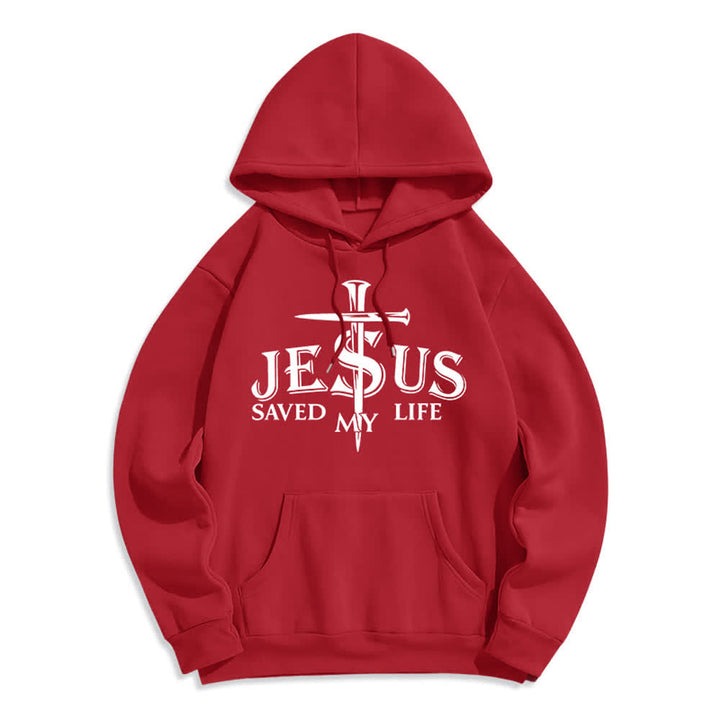 Christianartworkshop Jesus Saved My Life Cross Graphic Fleece Lined Pullover Hoodie - Red - 2XL - image 5