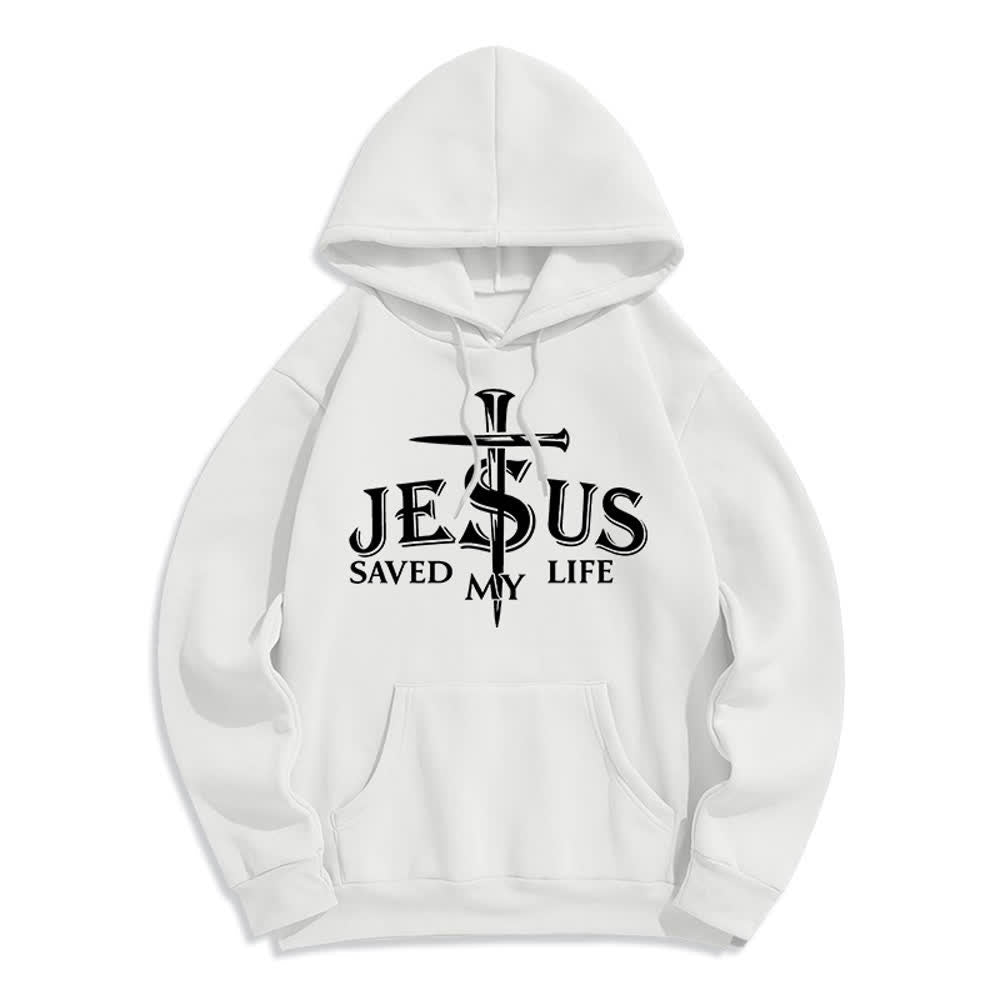 Christianartworkshop Jesus Saved My Life Cross Graphic Fleece Lined Pullover Hoodie - White - 2XL - image 2