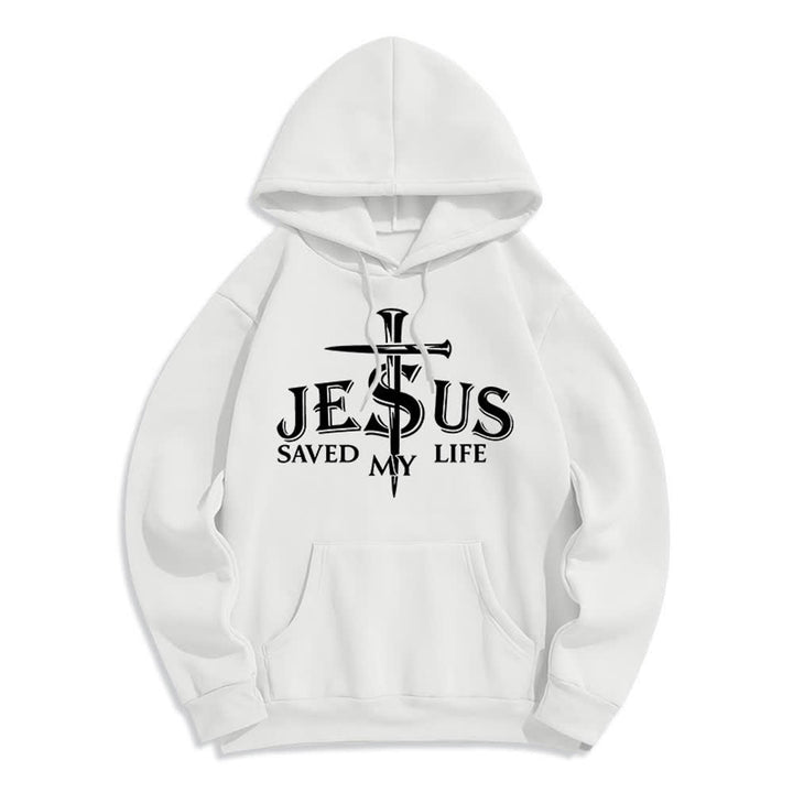 Christianartworkshop Jesus Saved My Life Cross Graphic Fleece Lined Pullover Hoodie - White - 2XL - image 2