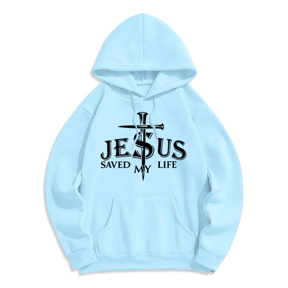 Christianartworkshop Jesus Saved My Life Cross Graphic Fleece Lined Pullover Hoodie - Blue - 2XL - image 1