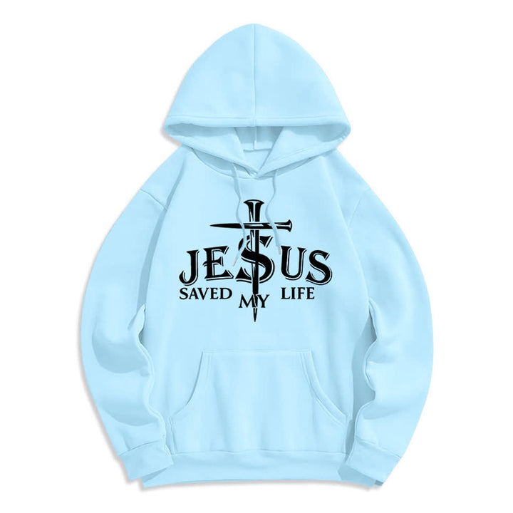 Christianartworkshop Jesus Saved My Life Cross Graphic Fleece Lined Pullover Hoodie - Blue - 2XL - image 1
