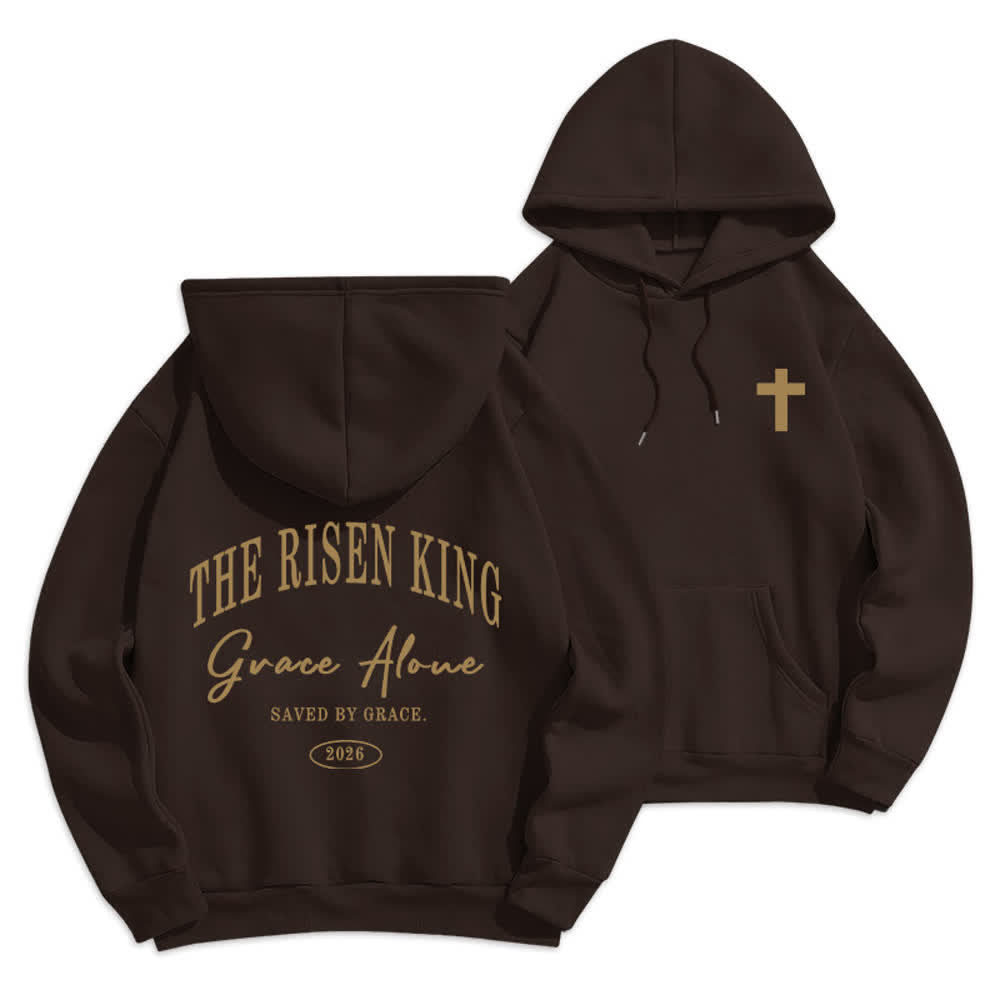Christianartworkshop The Risen King Grace Alone Light Gray Pullover Hoodie - Brown - 2XL - image 15