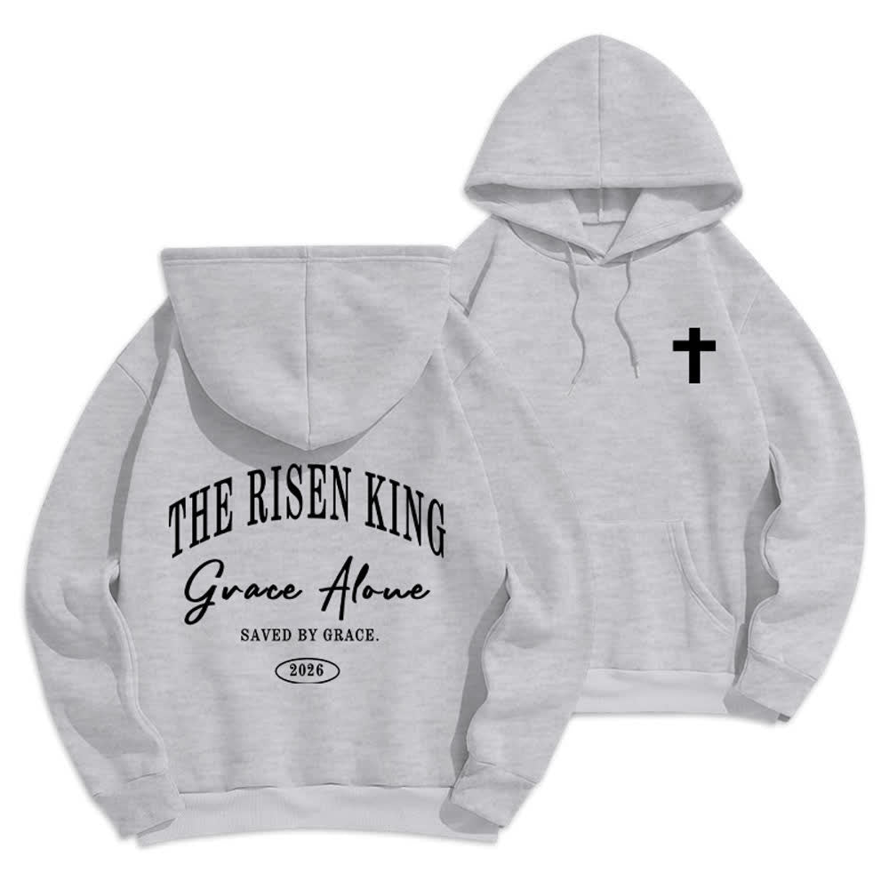 Christianartworkshop The Risen King Grace Alone Light Gray Pullover Hoodie - Grey - 2XL - image 9