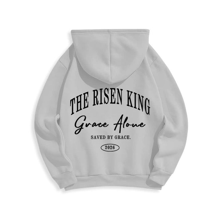 Christianartworkshop The Risen King Grace Alone Light Gray Pullover Hoodie - image 10