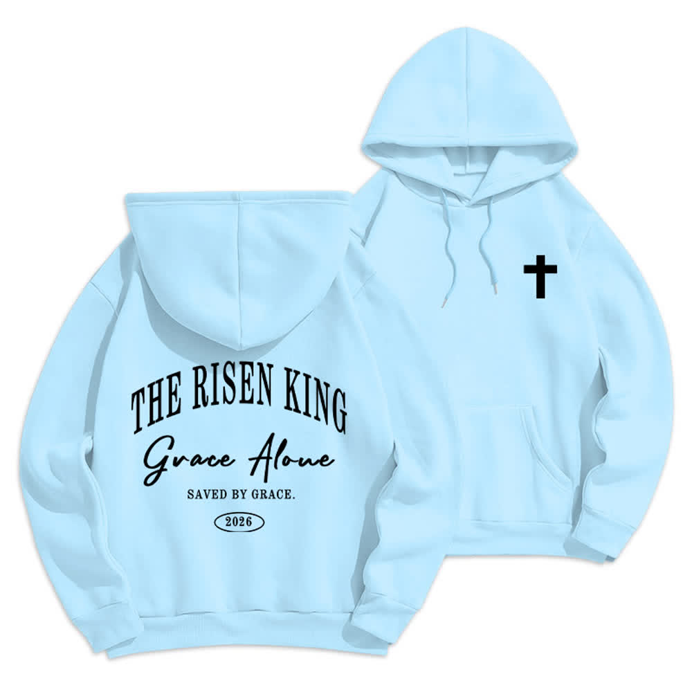 Christianartworkshop The Risen King Grace Alone Light Gray Pullover Hoodie - Blue - 2XL - image 0